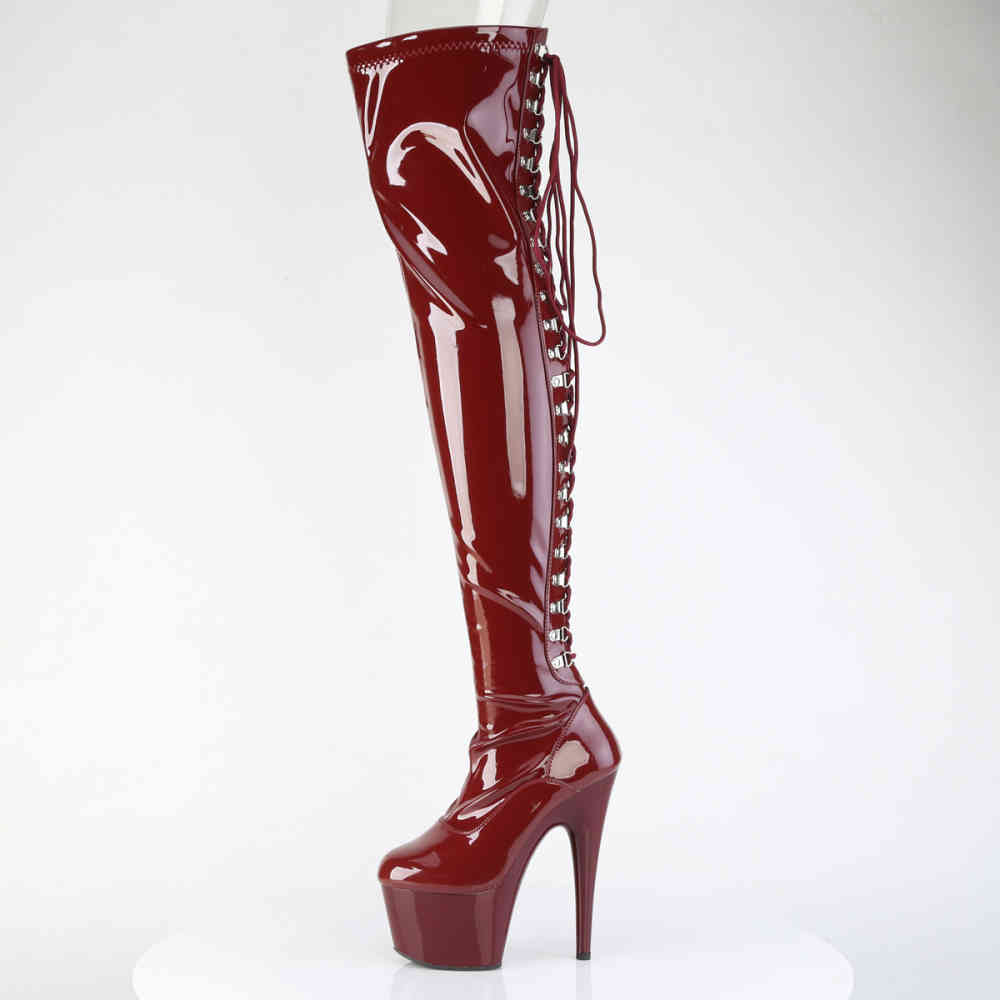 Pleaser - ADORE-3063 Plateau overknee Laarzen - Bordeaux rood